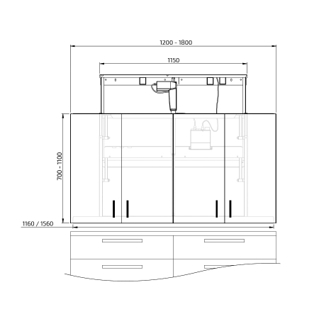 Dimensiones - Pieza de elevación en diagonal para armarios de pared Diago 504 - 120-180 cm