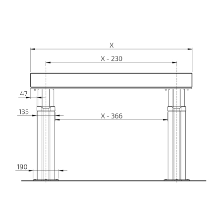 Dimensiones - Baselift 6310LA Unidad de elevación montada en piso, 40 mm frente