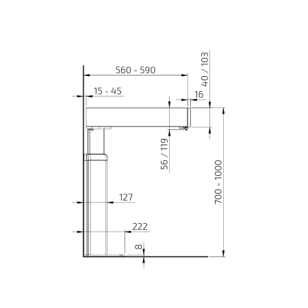 Dimensiones - Baselift 6310LA Unidad de elevación montada en piso, 40 mm frente
