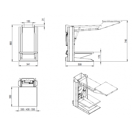 Dimensiones - Elevador de máquina - Granberg Unilift 870